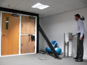 Tom Welland operates the Fireco door system
